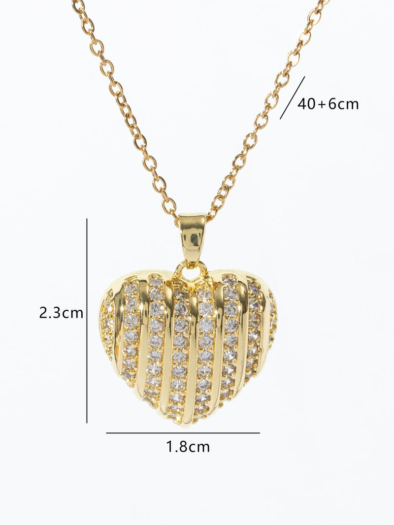 Gold CZ Heart Necklace  Sparkling Pave Heart Pendant  Dainty Layering Necklace