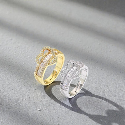 Heart CZ Ring  Gold or Silver Baguette Heart Ring