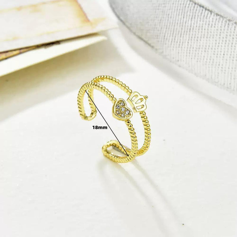 Gold Plated Adjustable Rings Set  Dainty Star Heart Crown Rings, Minimal Stackable Fashion Jewelry