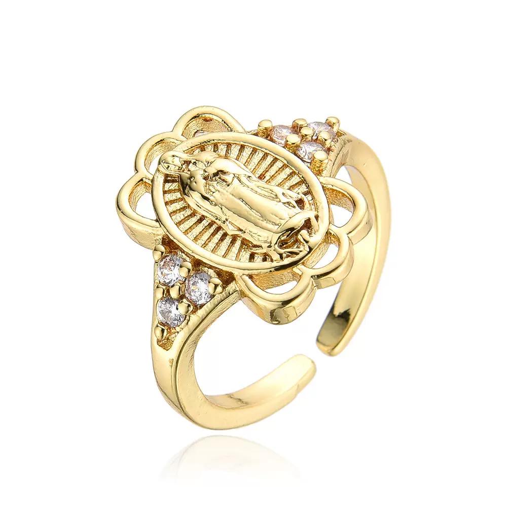 Gold Plated Faith Rings | Cross & Virgin Mary Adjustable Ring