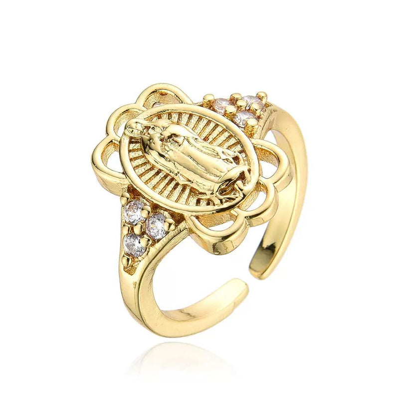 Gold Plated Faith Rings | Cross & Virgin Mary Adjustable Ring