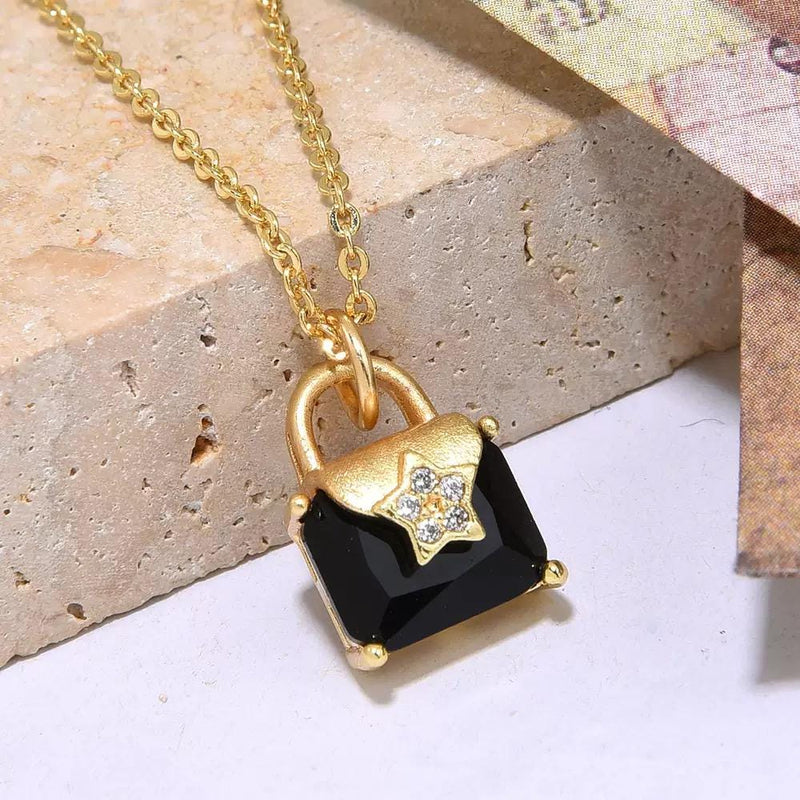 Sparkling Square Crystal Charm Necklace | Gold Plated Color Gem Pendant | Minimal Gift Necklace