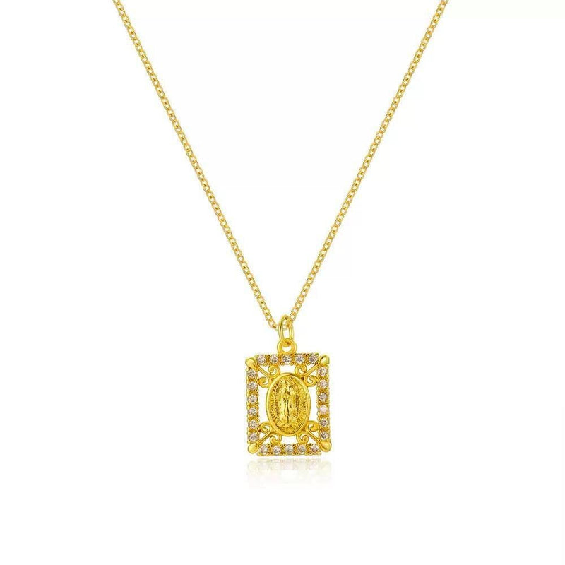 Gold Faith Necklace  Virgin Mary Medallion Pendants
