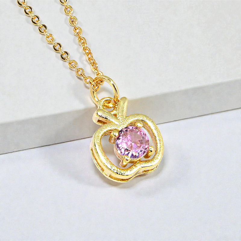 Sparkling Apple Charm Necklace 18K Gold Plated