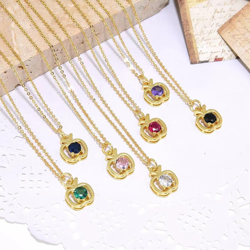 Sparkling Apple Charm Necklace 18K Gold Plated