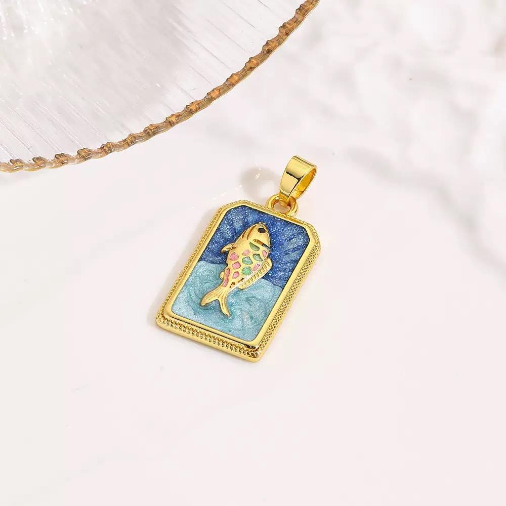 18K Gold Plated Enamel Symbol Pendant Necklace | Colorful Charm Jewelry