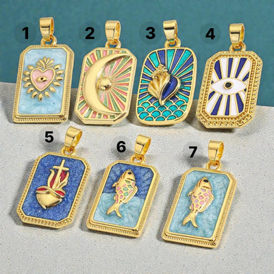 18K Gold Plated Enamel Symbol Pendant Necklace | Colorful Charm Jewelry