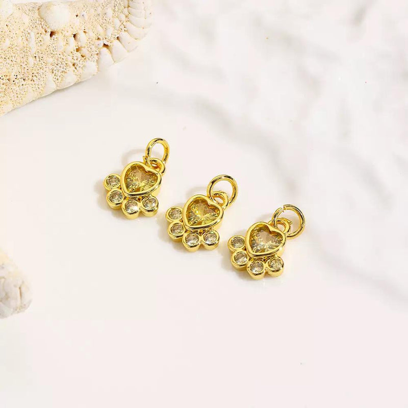 Gold Plated Heart Paw Pendant | Colorful Crystal Pet Charm add-on