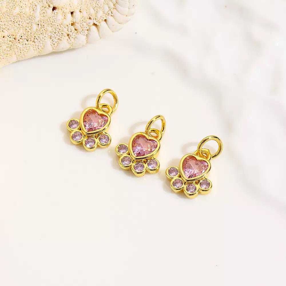 Gold Plated Heart Paw Pendant | Colorful Crystal Pet Charm add-on