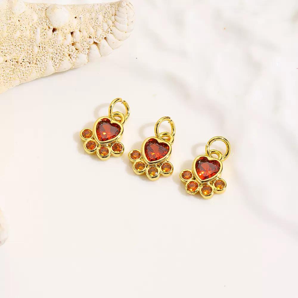 Gold Plated Heart Paw Pendant | Colorful Crystal Pet Charm add-on