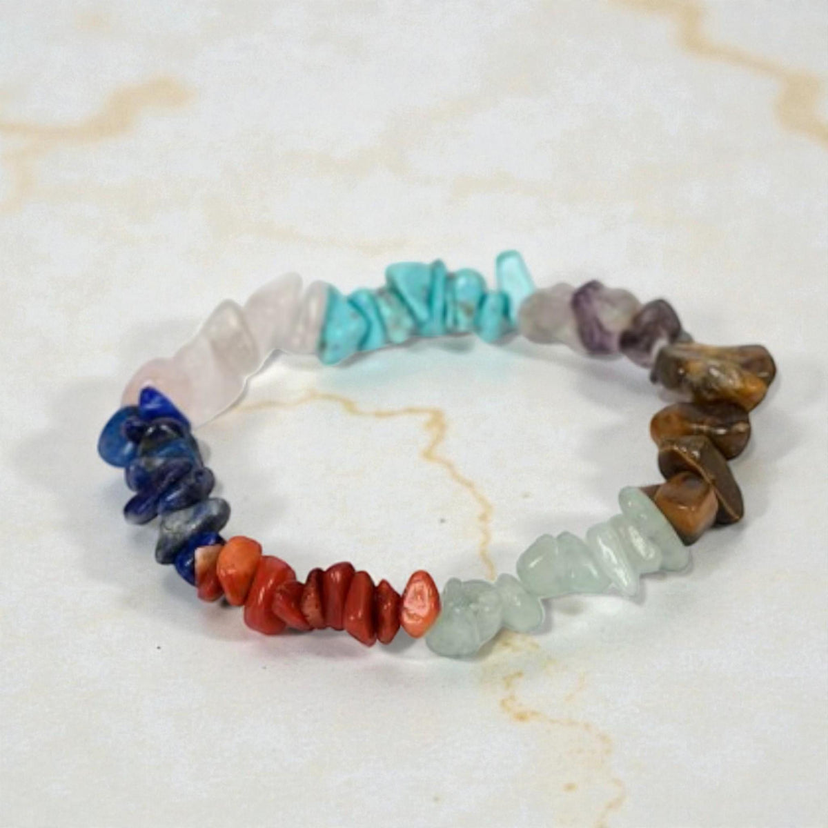 Handmade Colorful Natural Stone Healing Gravel Chipped 7 Chakra Crystal Chip Bracelet   Set 1