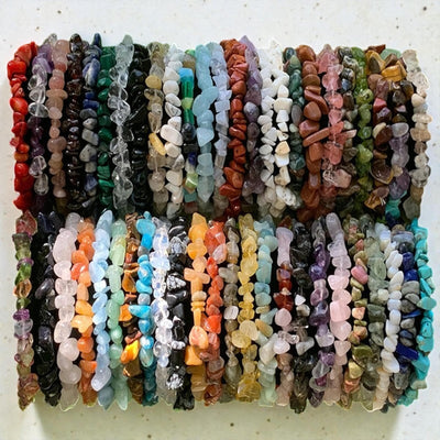 Handmade Colorful Natural Stone Healing Gravel Chipped 7 Chakra Crystal Chip Bracelet   Set 2