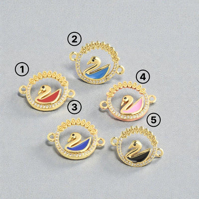 18K Gold Swan Zircon Connector Charm | Elegant DIY Jewelry Making