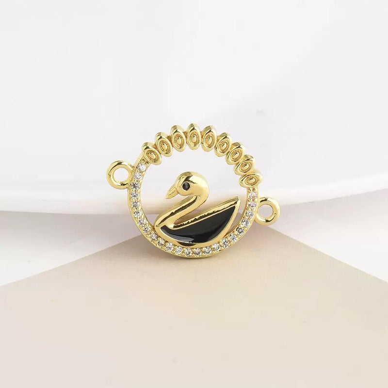 18K Gold Swan Zircon Connector Charm | Elegant DIY Jewelry Making