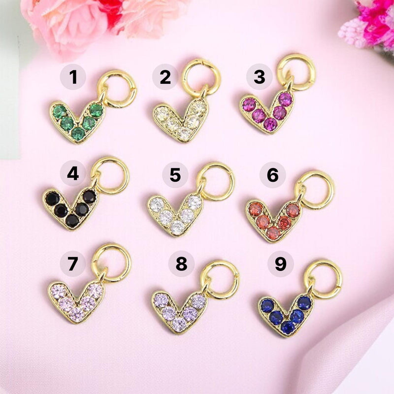 18K Gold Plated Heart Charms | Colorful Zircon DIY Jewelry Charms