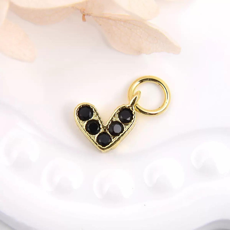 18K Gold Plated Heart Charms | Colorful Zircon DIY Jewelry Charms