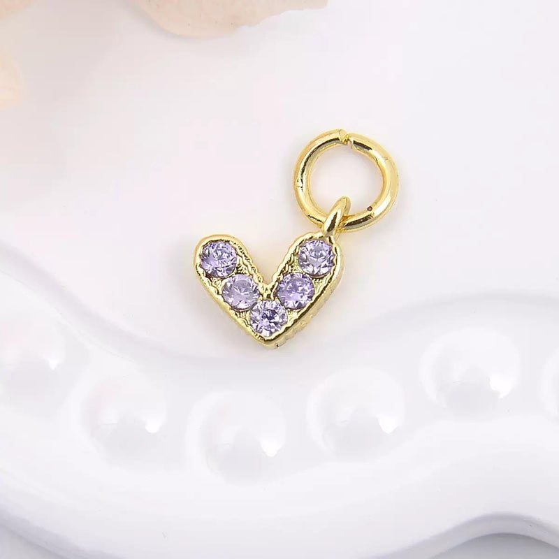 18K Gold Plated Heart Charms | Colorful Zircon DIY Jewelry Charms