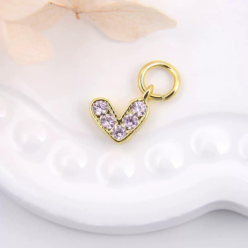 18K Gold Plated Heart Charms | Colorful Zircon DIY Jewelry Charms