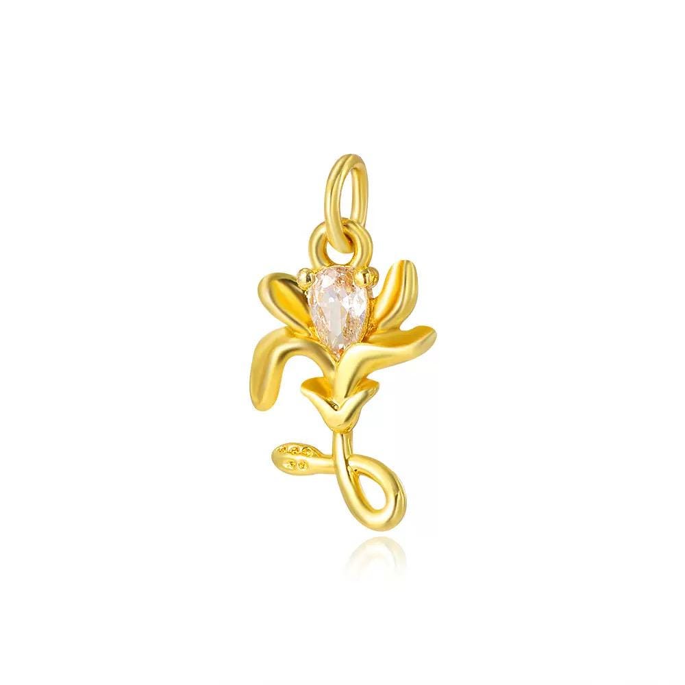 18K Gold Plated Rose Charms | Colorful Zircon Flower DIY Jewelry