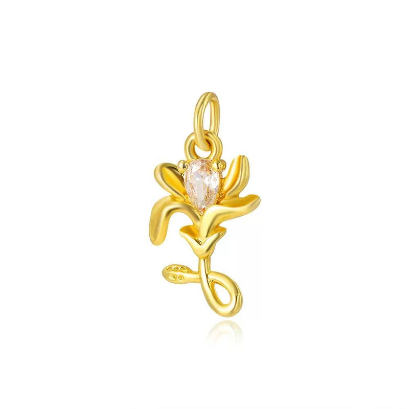 18K Gold Plated Rose Charms | Colorful Zircon Flower DIY Jewelry
