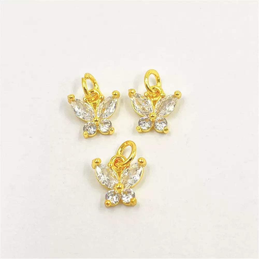 18K Gold Plated Butterfly Charms | Colorful Zircon Butterfly Pendant