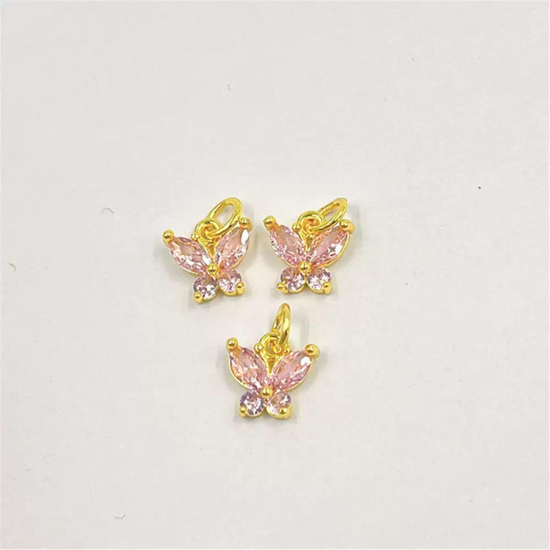 18K Gold Plated Butterfly Charms | Colorful Zircon Butterfly Pendant