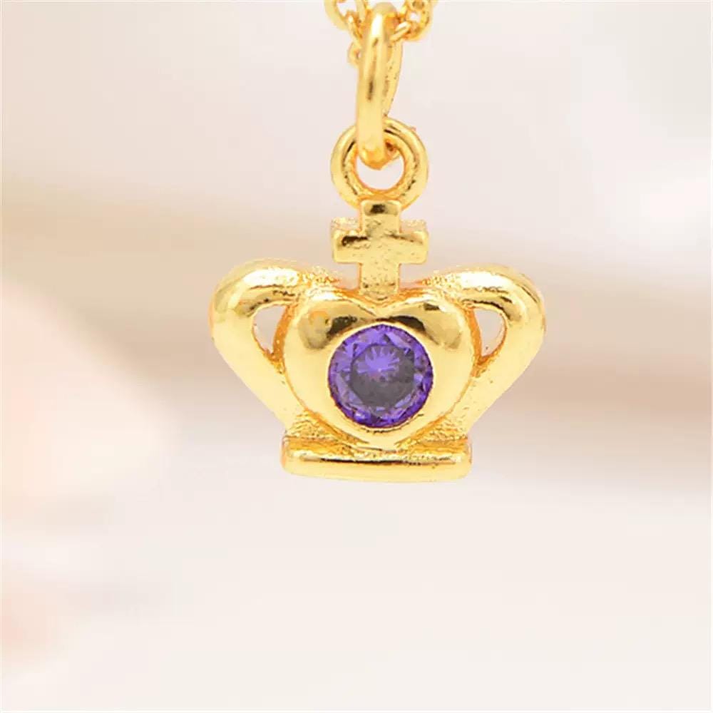 18K Gold Plated Crown Charms | Colorful Zircon Crown Pendant