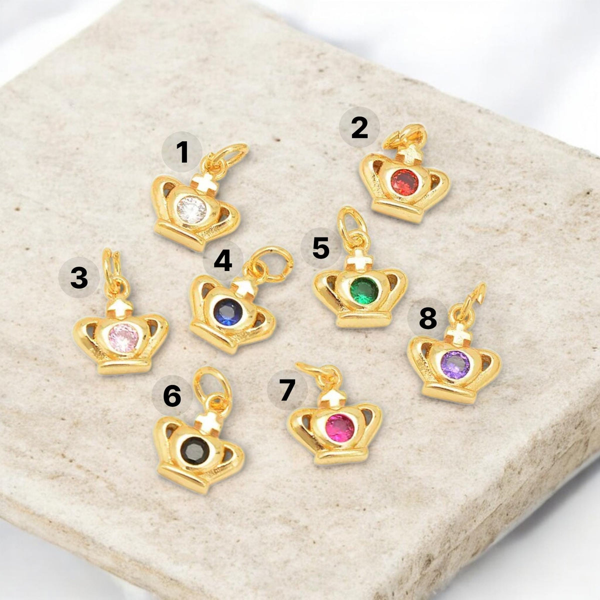 18K Gold Plated Crown Charms | Colorful Zircon Crown Pendant