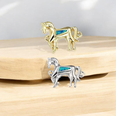 Elegant Horse Pendant Charm | Opal Inlay Horse Necklace Charm