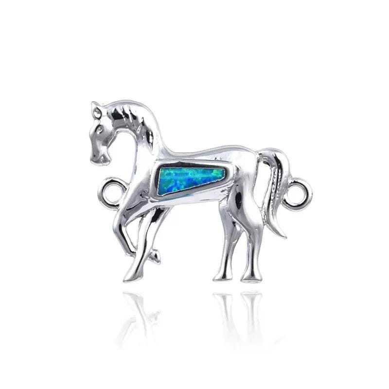Elegant Horse Pendant Charm | Opal Inlay Horse Necklace Charm