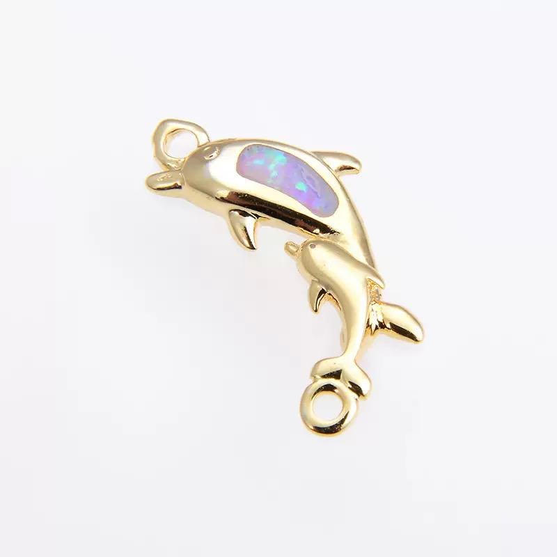 Opal Dolphin Charm Pendant | Ocean Dolphin Jewelry Charm
