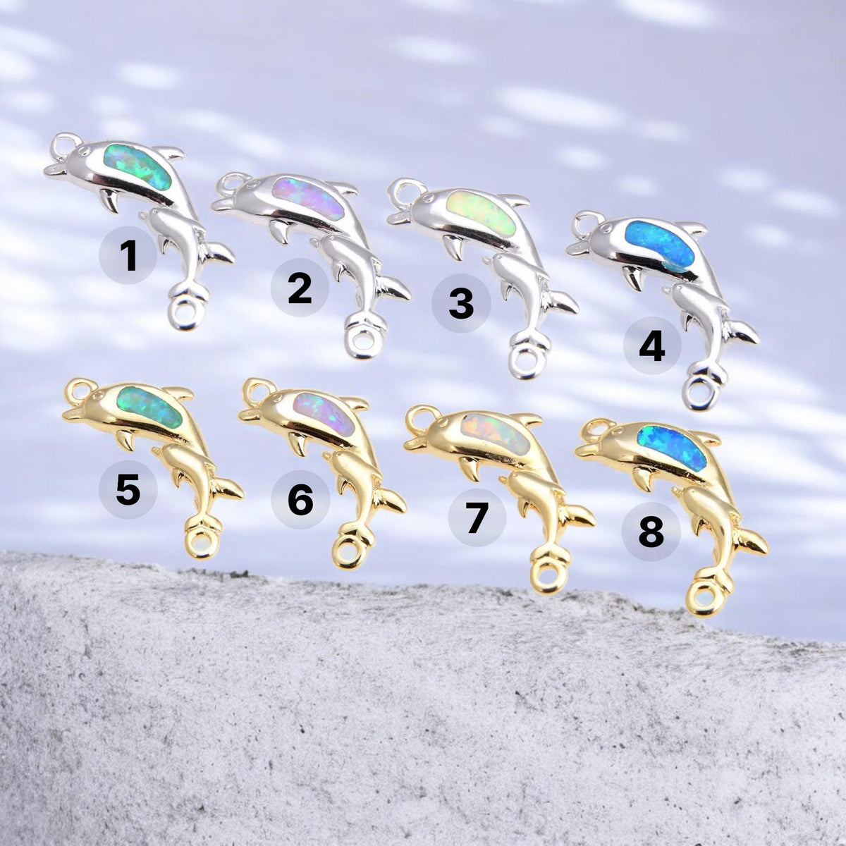 Opal Dolphin Charm Pendant | Ocean Dolphin Jewelry Charm