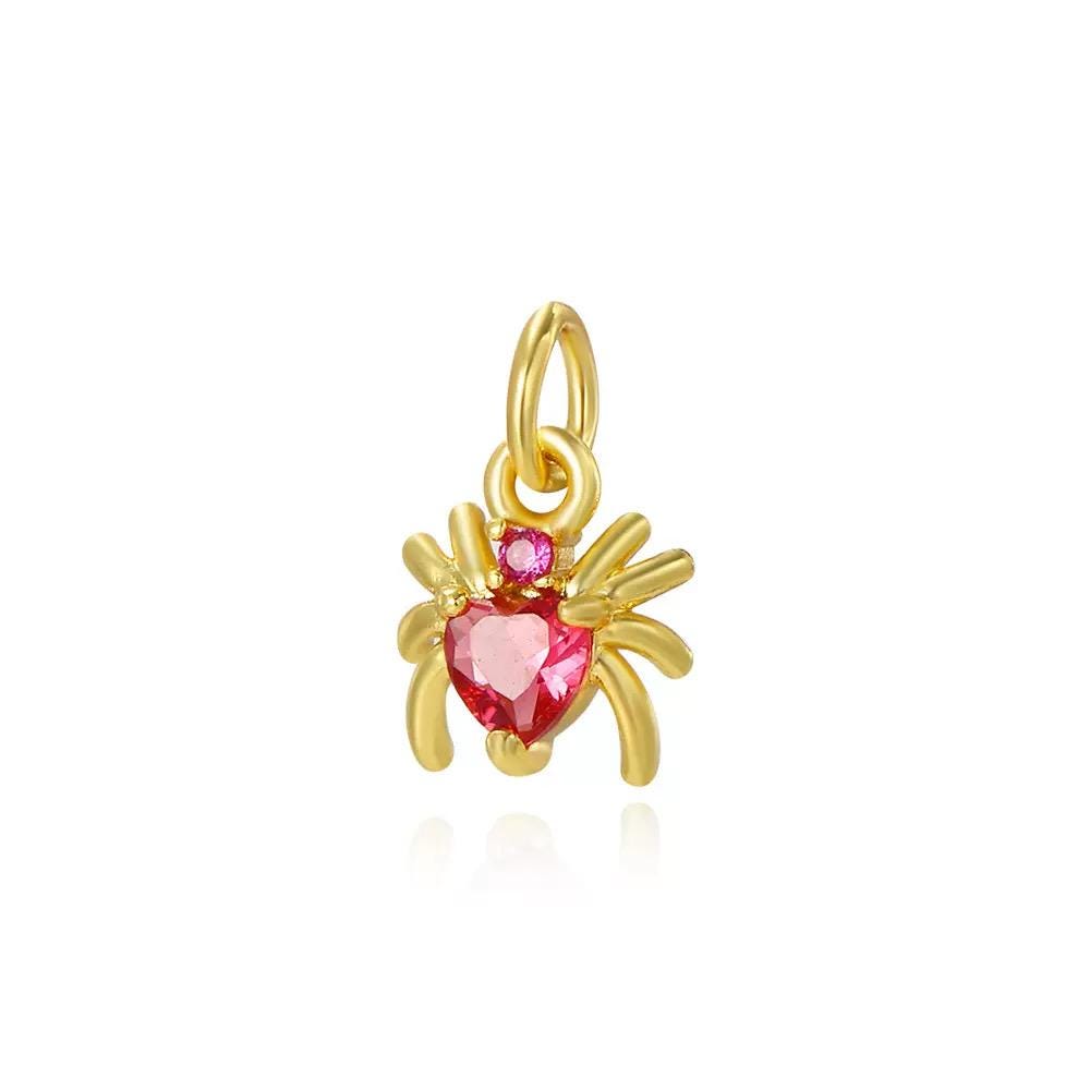 18K Gold Spider Charm Pendant | CZ Spider Jewelry Charm for DIY Necklaces