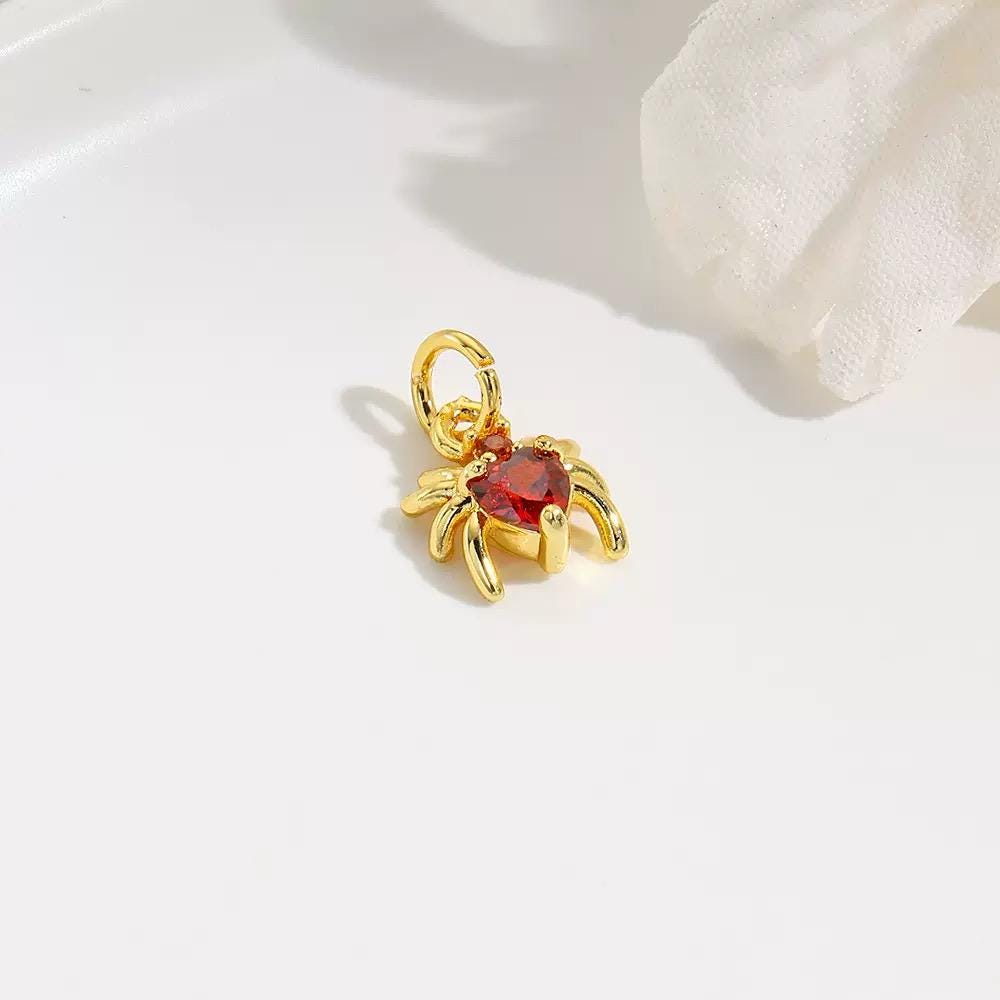 18K Gold Spider Charm Pendant | CZ Spider Jewelry Charm for DIY Necklaces