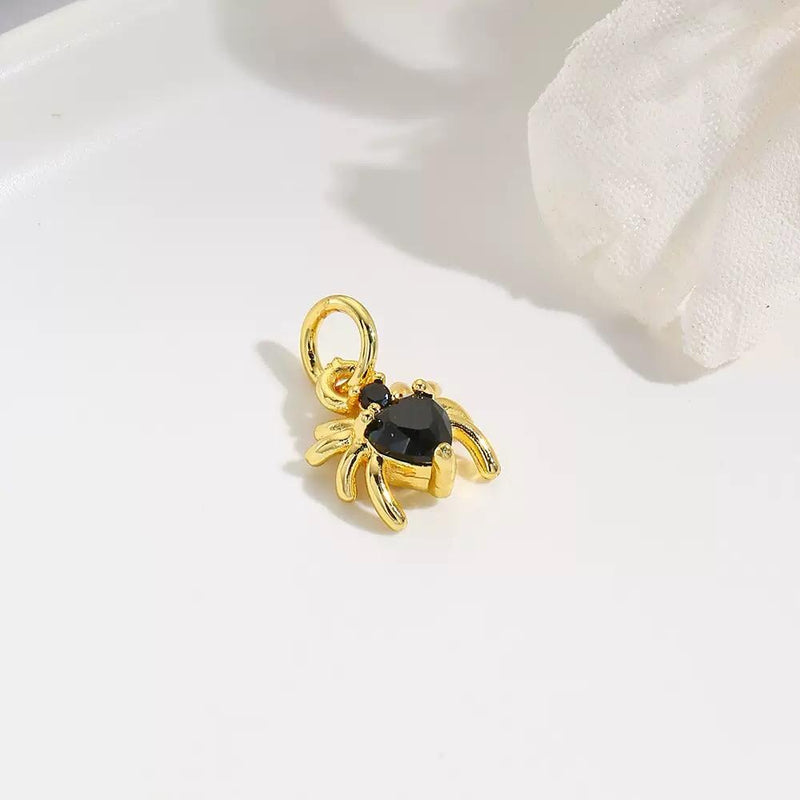 18K Gold Spider Charm Pendant | CZ Spider Jewelry Charm for DIY Necklaces