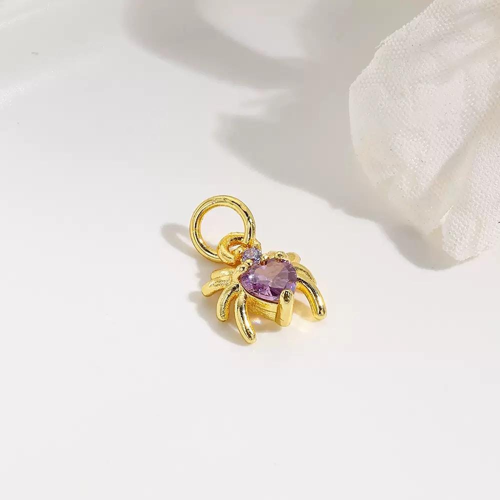 18K Gold Spider Charm Pendant | CZ Spider Jewelry Charm for DIY Necklaces