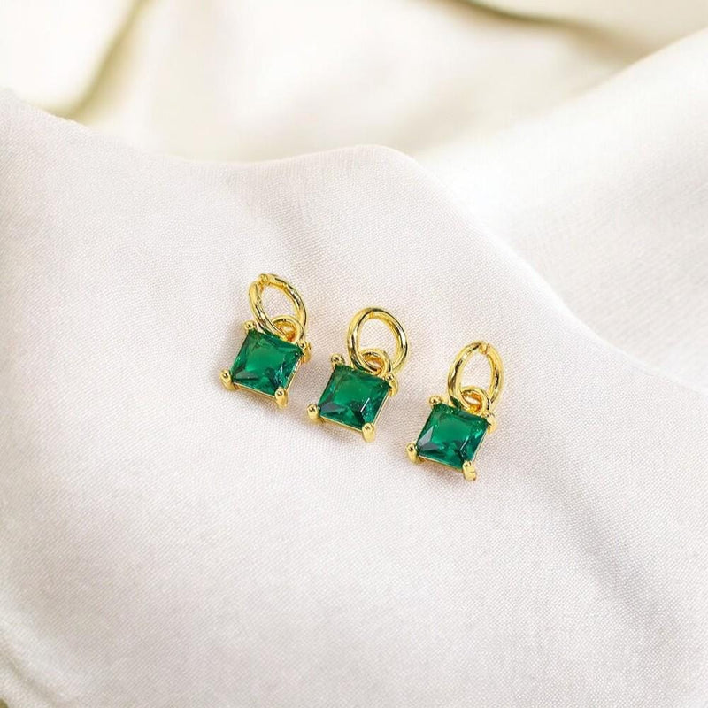 18K Gold Square CZ Charm Pendant | Colorful Crystal Charms for Necklaces & DIY Jewelry