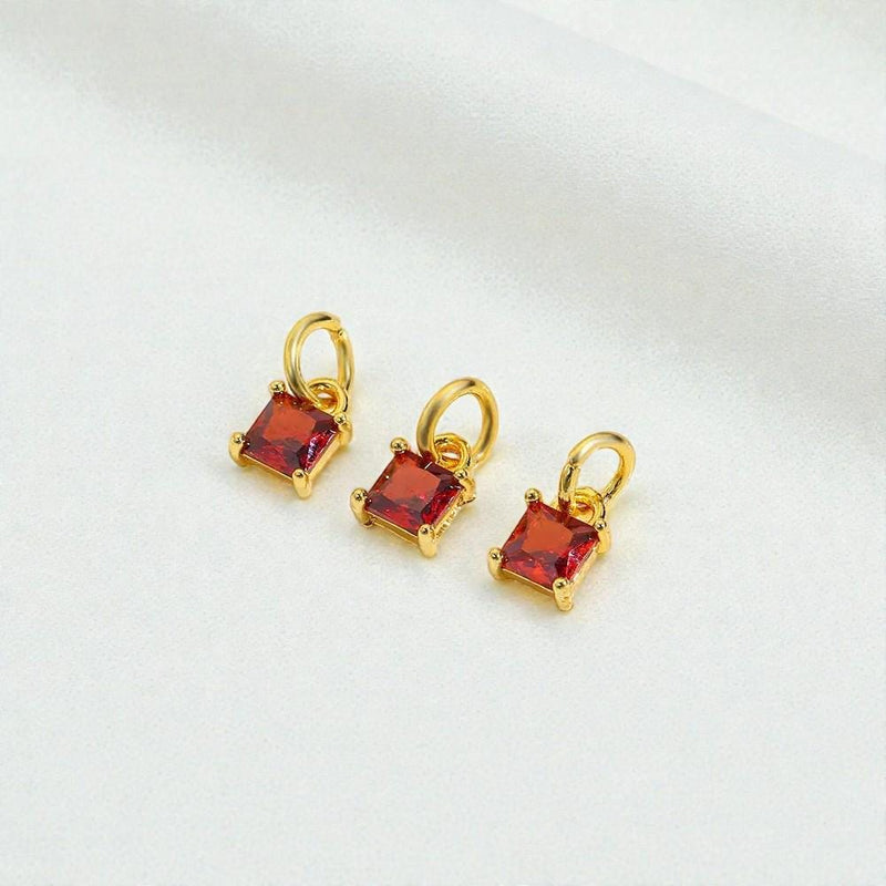 18K Gold Square CZ Charm Pendant | Colorful Crystal Charms for Necklaces & DIY Jewelry