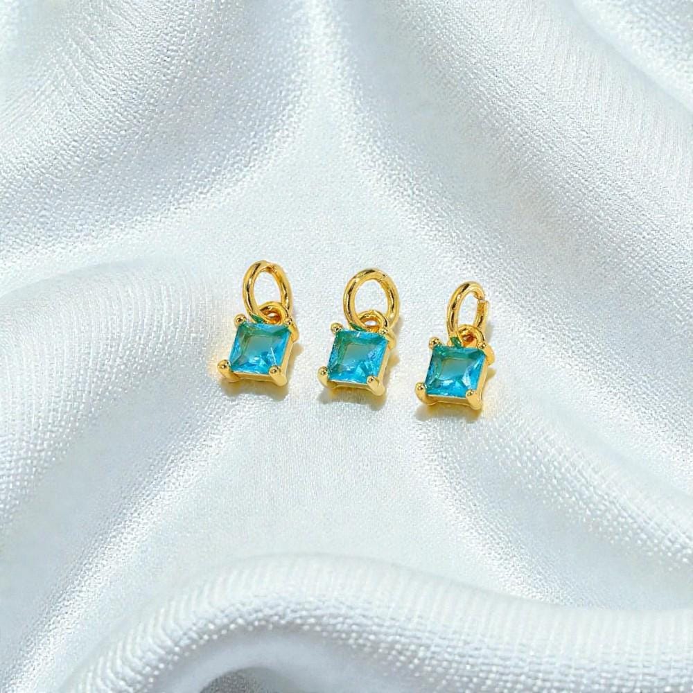 18K Gold Square CZ Charm Pendant | Colorful Crystal Charms for Necklaces & DIY Jewelry