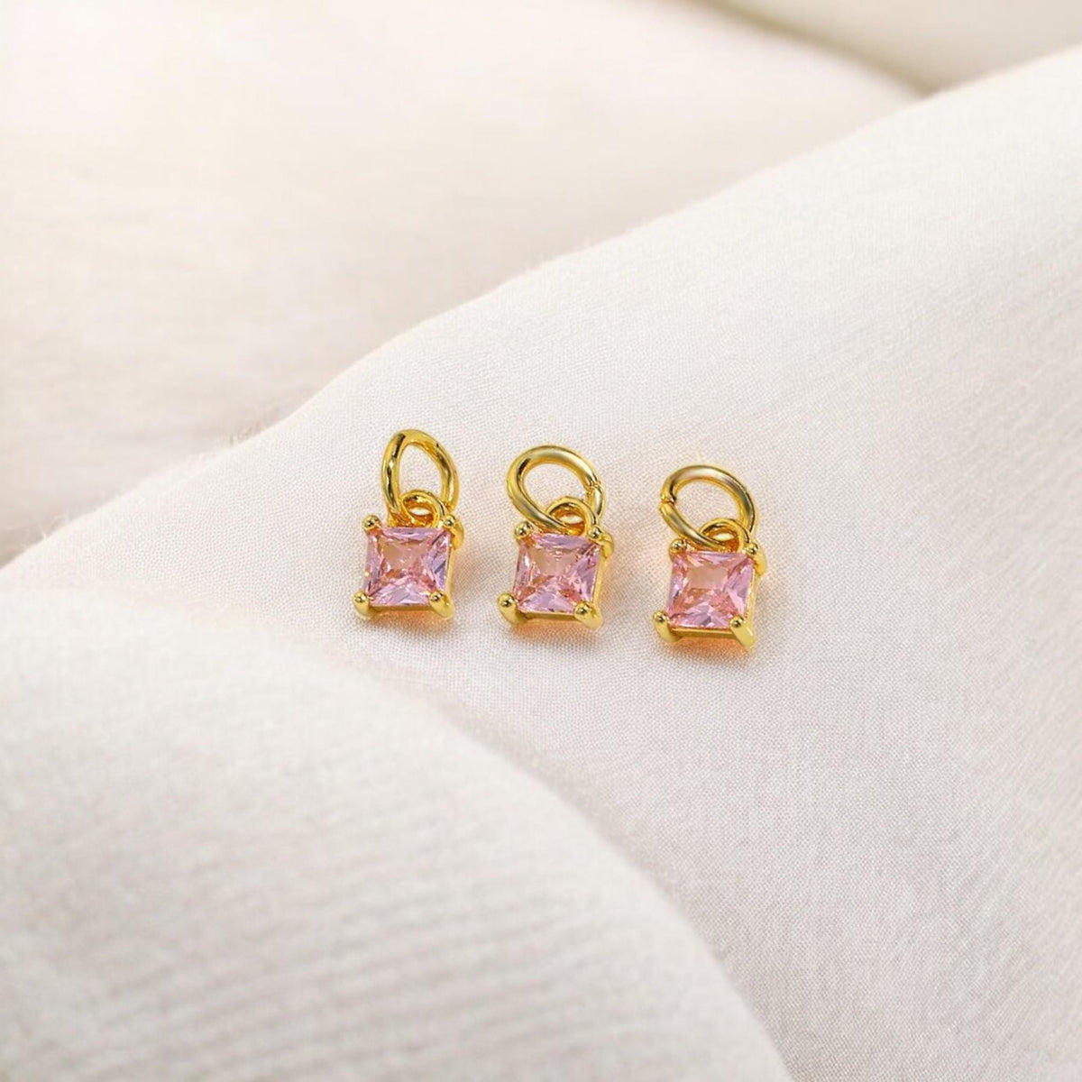 18K Gold Square CZ Charm Pendant | Colorful Crystal Charms for Necklaces & DIY Jewelry