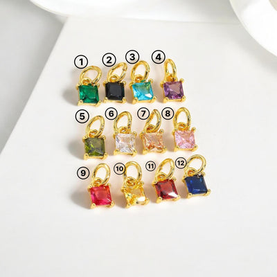 18K Gold Square CZ Charm Pendant | Colorful Crystal Charms for Necklaces & DIY Jewelry