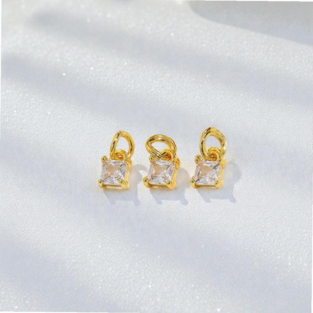 18K Gold Square CZ Charm Pendant | Colorful Crystal Charms for Necklaces & DIY Jewelry