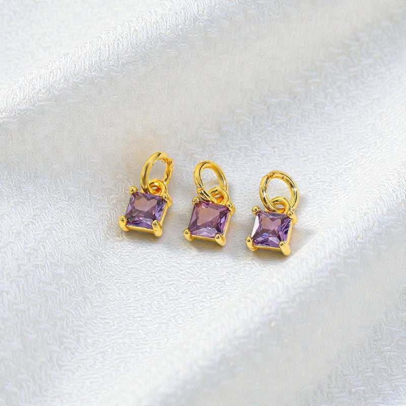 18K Gold Square CZ Charm Pendant | Colorful Crystal Charms for Necklaces & DIY Jewelry