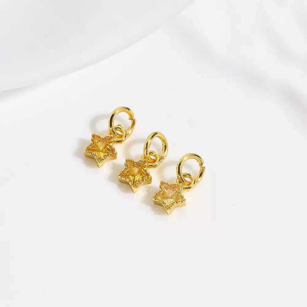 18K Gold Star CZ Charms | Mini Crystal Star Pendants for Necklaces & DIY Jewelry