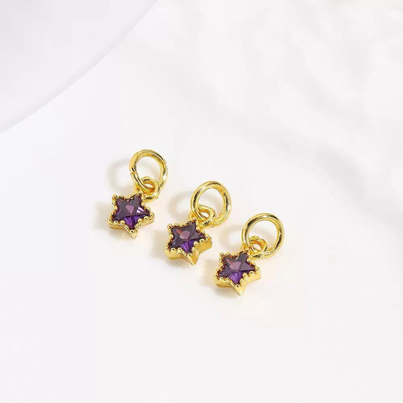 18K Gold Star CZ Charms | Mini Crystal Star Pendants for Necklaces & DIY Jewelry