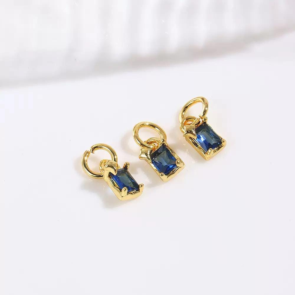 18K Gold CZ Rectangle Charms | Mini Crystal Bar Pendants for Necklaces & DIY Jewelry