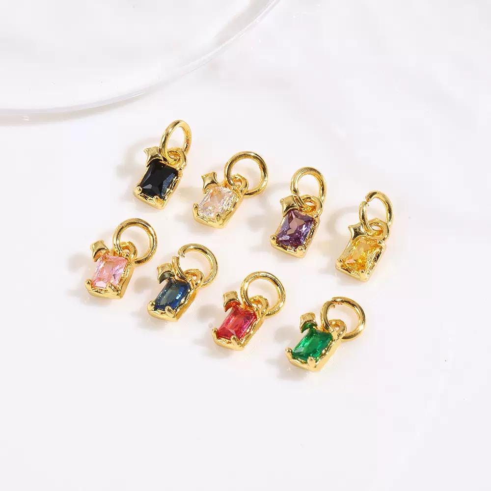 18K Gold CZ Rectangle Charms | Mini Crystal Bar Pendants for Necklaces & DIY Jewelry
