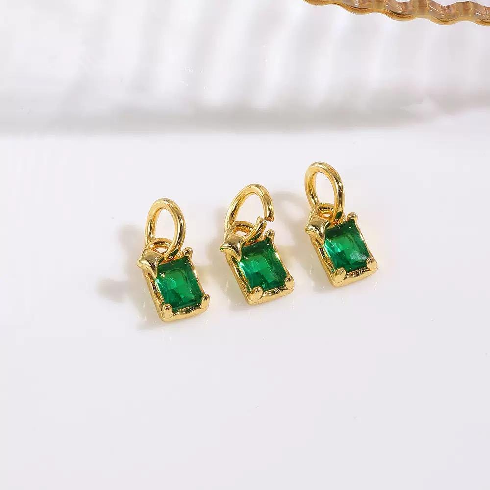 18K Gold CZ Rectangle Charms | Mini Crystal Bar Pendants for Necklaces & DIY Jewelry