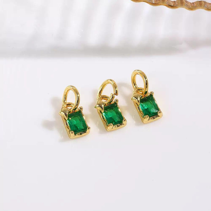 18K Gold CZ Rectangle Charms | Mini Crystal Bar Pendants for Necklaces & DIY Jewelry