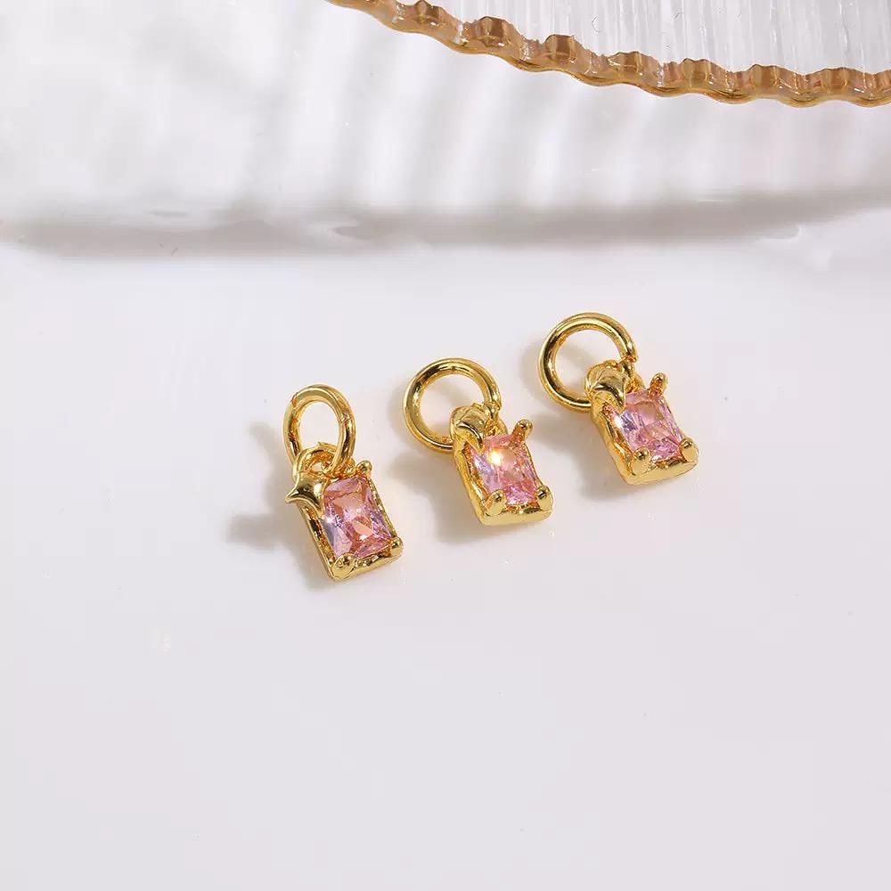 18K Gold CZ Rectangle Charms | Mini Crystal Bar Pendants for Necklaces & DIY Jewelry